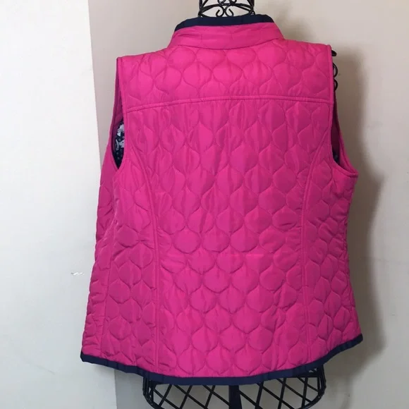 crown & ivy Fuschia Quilted Vest Trimmed in Navy Blue - Picture 5 of 9